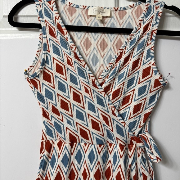 Jessica Simpson Faux Wrap Dress, S, blue/red sleeveless, V-neck NWOT - Picture 8 of 11